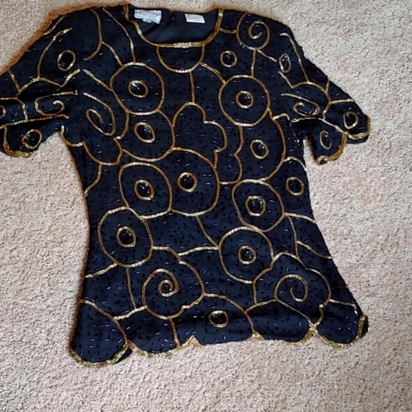 Tops - Vintage Sténay black and gold Sequinned Blouse